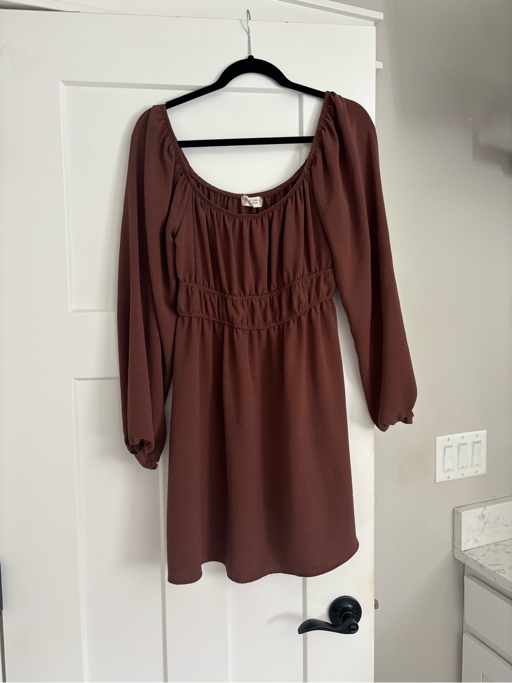 Altar'd State Mauve-Brown Long Sleeve Empire Mini Dress